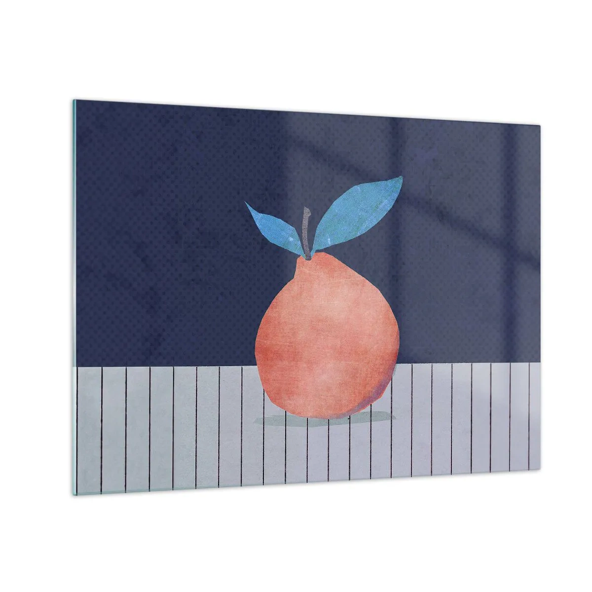Quadro em vidro - Uma fruta com forma abstrata contra uma composição geométrica - 70x50cm - Convexidade e plano - Decoração de parede moderna para a sala de estar e quarto ARTTOR