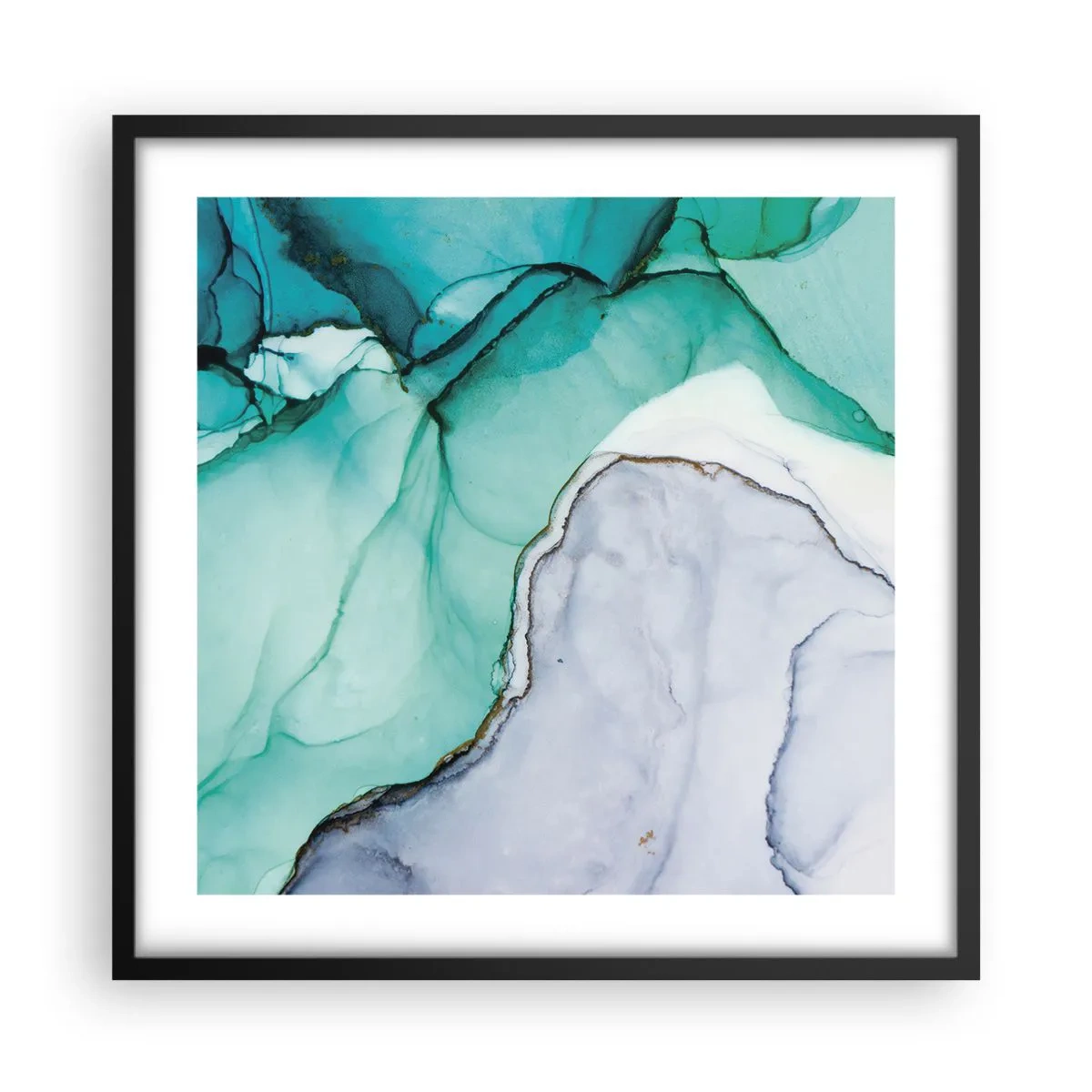 Pôster com moldura preta - Estudo em turquesa - 50x50 cm