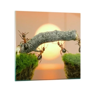 Quadro em vidro - Trabalho alegre e colaborativo - 50x50 cm