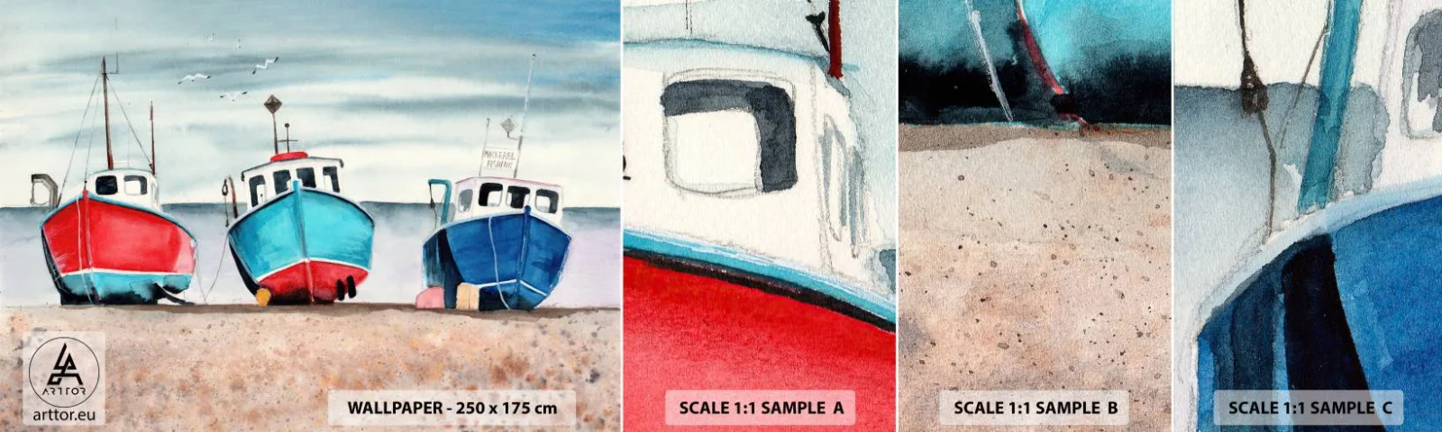 Amostra de papel de parede autocolante Deluxe Sticker - Pronto para pescar - Náutico, Beira-mar, Cortadores de pesca - 100x30 cm