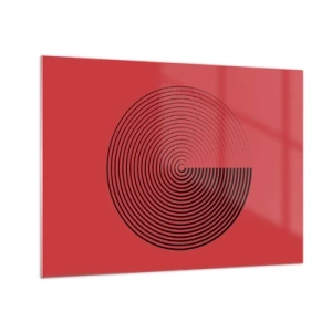 Quadro em vidro - Círculos concêntricos pretos em um fundo vermelho - 70x50cm - Movimento circular - Decoração de parede moderna para a sala de estar e quarto ARTTOR