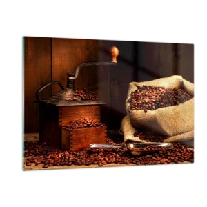 Quadro em vidro - Natureza morta com grãos de café e moedor - 120x80 cm