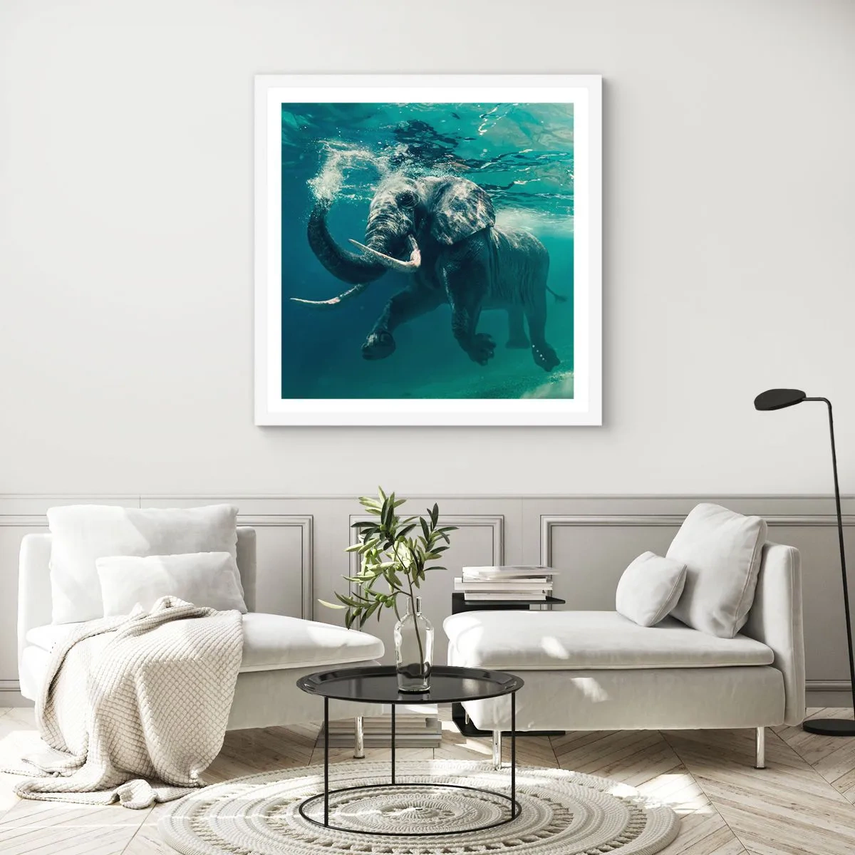 Pôster em moldura branca - Todo mundo gosta de nadar - 60x60 cm