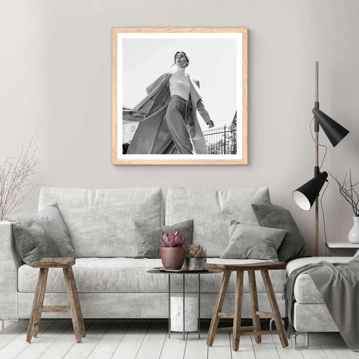 Pôster com moldura de carvalho claro - Vens comigo? - 60x60 cm