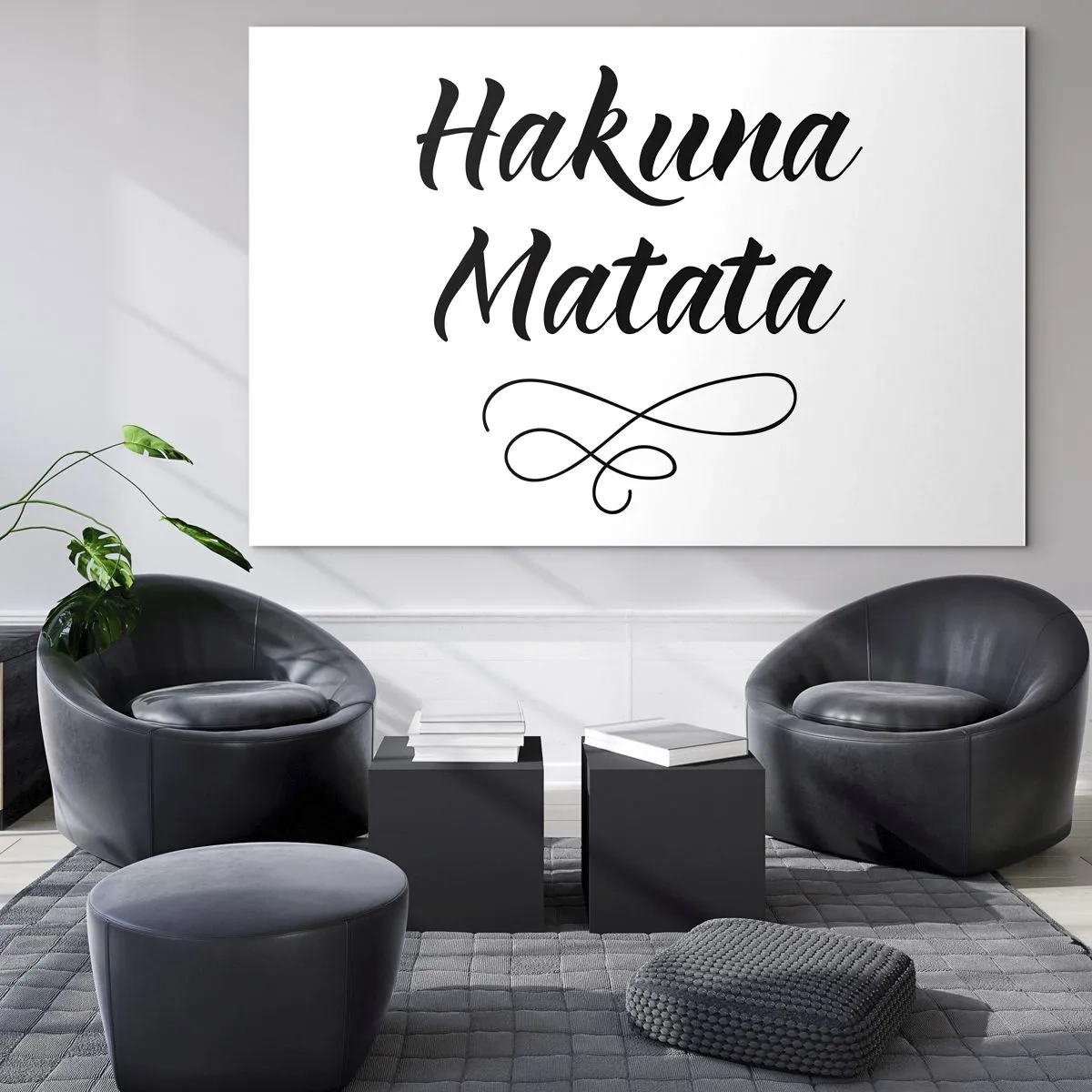 Quadro em vidro - Letras Hakuna Matata com detalhes decorativos em fundo branco - 70x50cm - O melhor conselho - Decoração de parede moderna para a sala de estar e quarto ARTTOR