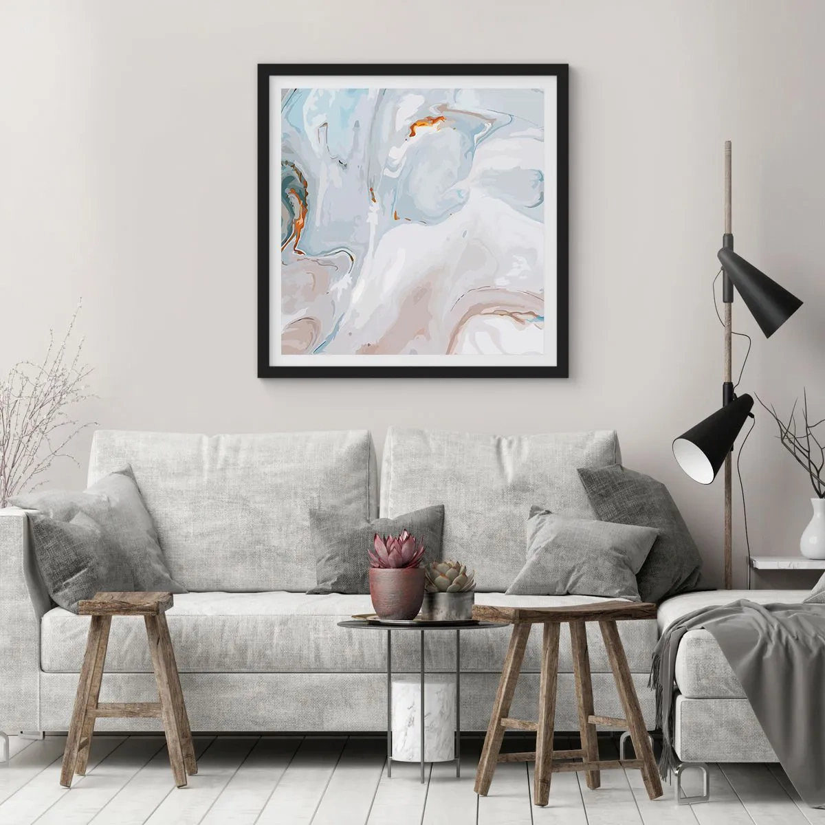 Pôster com moldura preta - Branco elevado - 40x40 cm