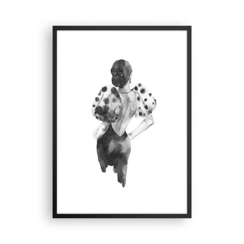 Pôster com moldura preta - Silhueta elegante de uma mulher de preto com um toque elegante - 50x70cm - Ela passou por aqui - Decoração de parede moderna para a sala de estar e quarto ARTTOR