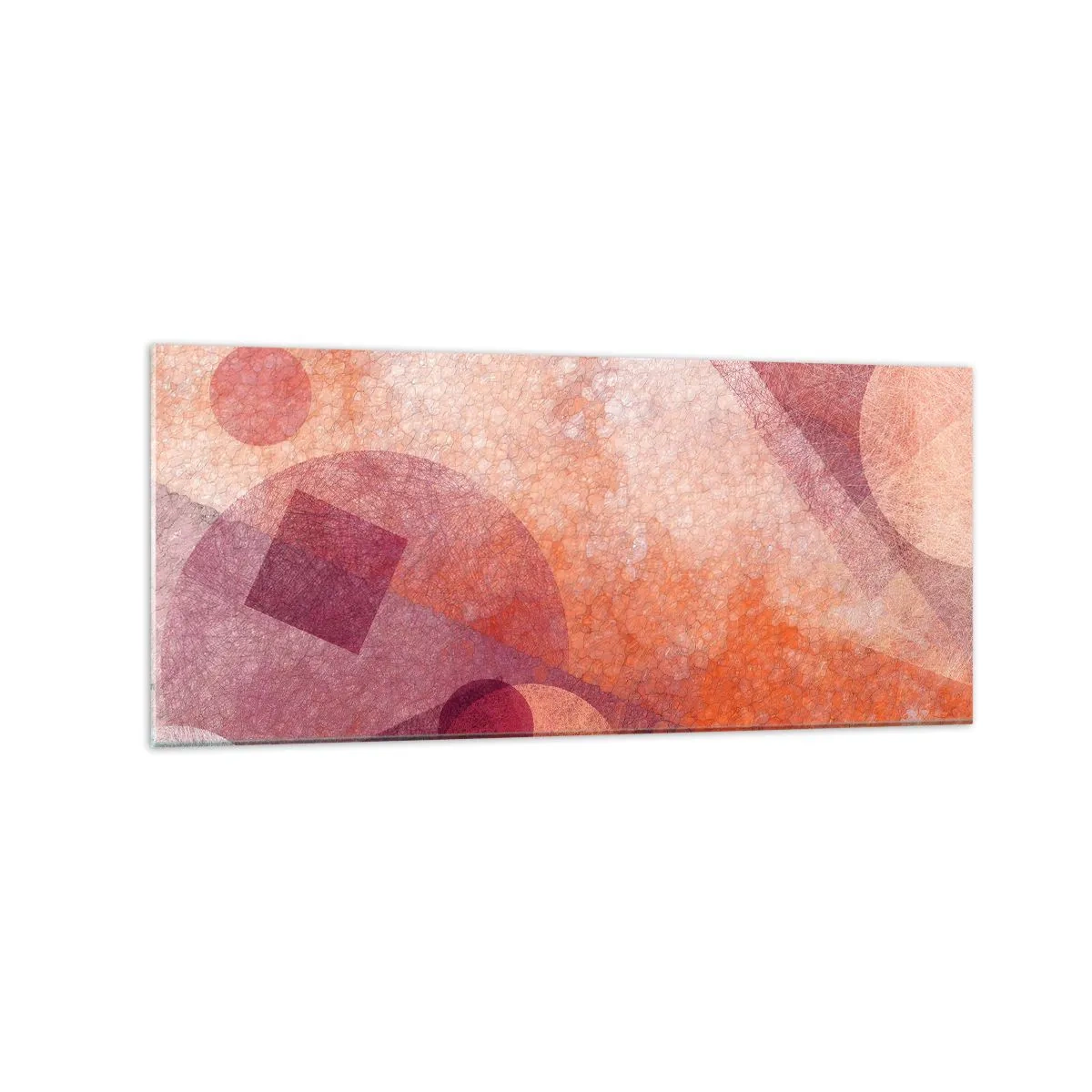 Quadro em vidro - Transformações geométricas em rosa - 120x50 cm