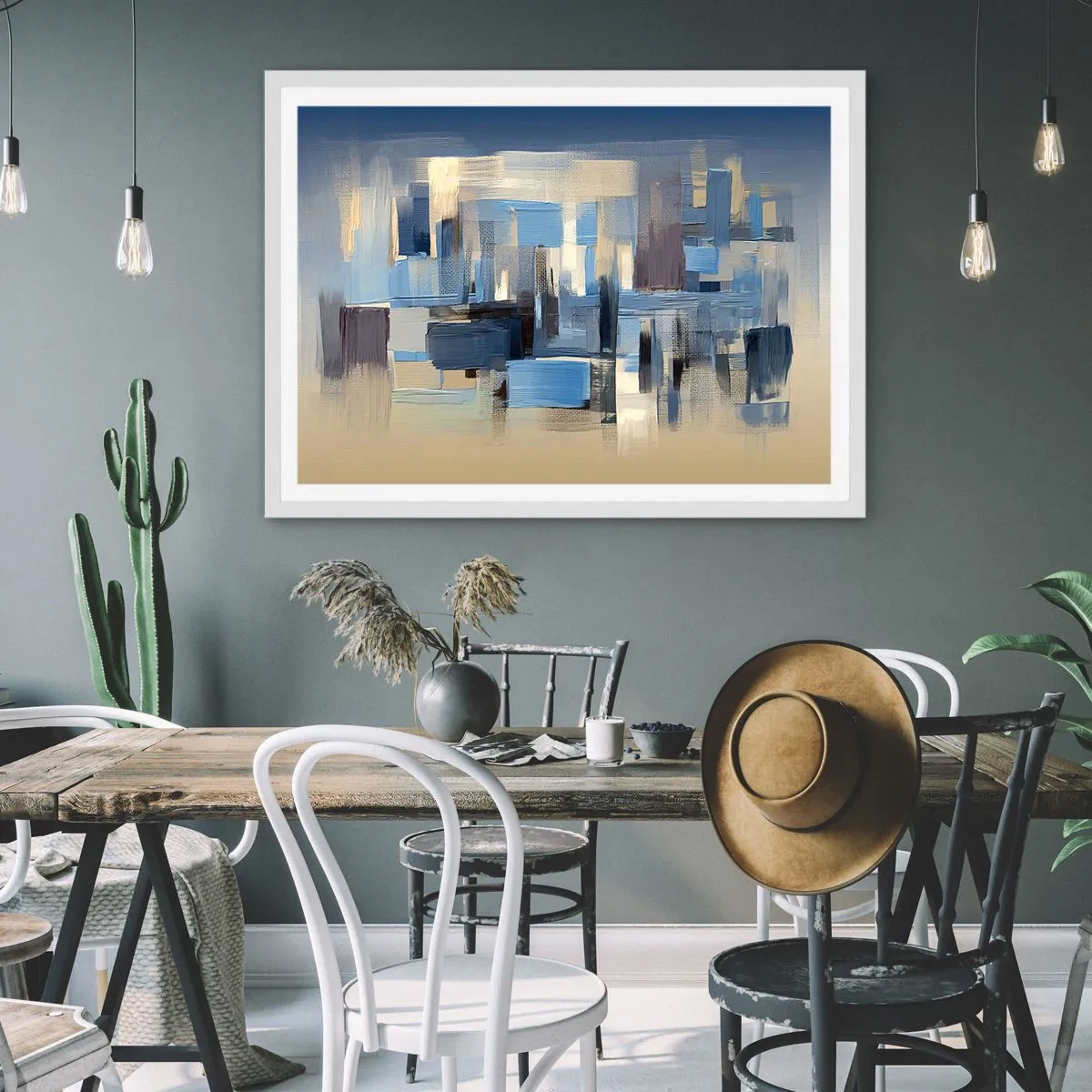 Pôster em moldura branca - Construção azul - 91x61 cm