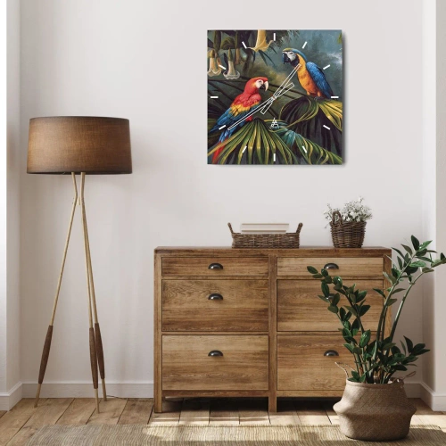 Relógio de parede - Relógio em vidro - Romantismo nos trópicos - 40x40 cm