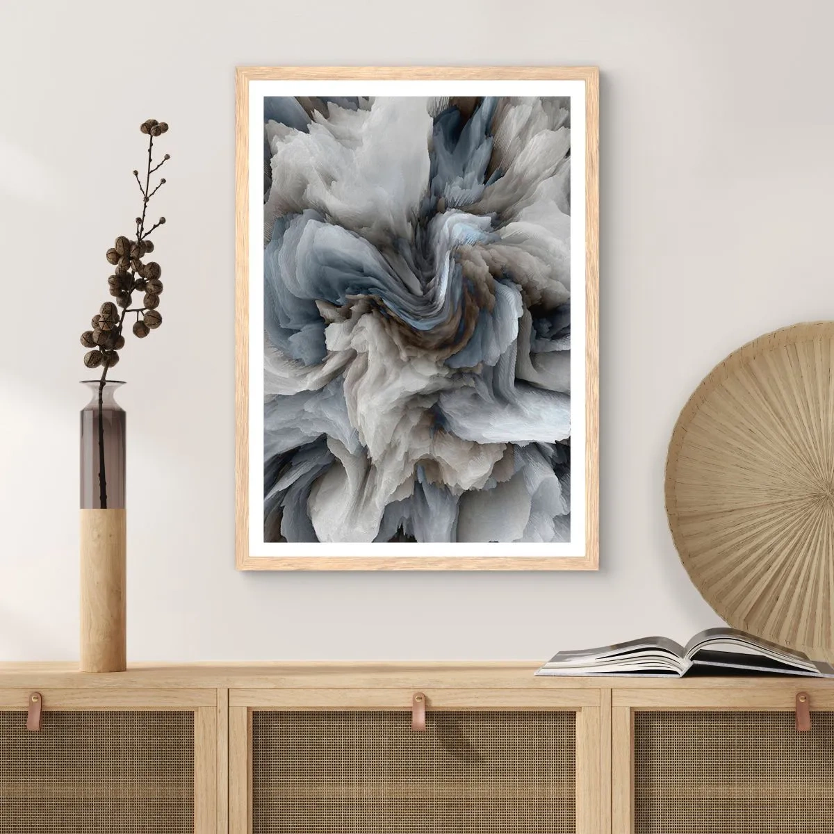 Pôster com moldura de carvalho claro - Pedra e flor - 61x91 cm