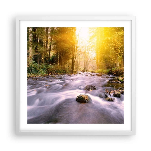 Pôster em moldura branca - Malaquita em um cenário de ouro e prata - 50x50 cm