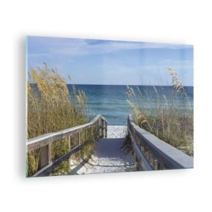 Quadro em vidro - Caminho para a praia com vista para o mar - 70x50cm - Ao sol, ao vento - Decoração de parede moderna para a sala de estar e quarto ARTTOR