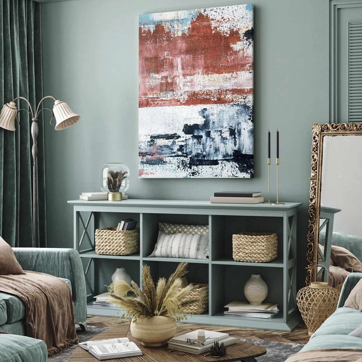 Quadro em tela - Meio a meio abstrato - 45x80 cm