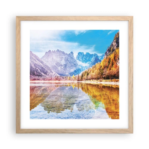 Pôster com moldura de carvalho claro - E nas montanhas é outono - 40x40 cm
