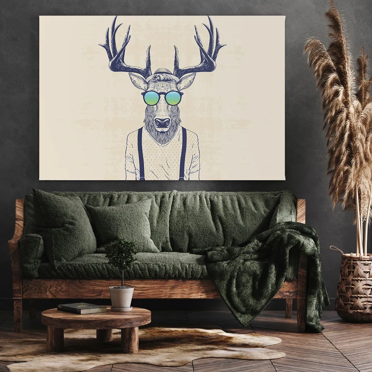 Quadro em tela - Veado estilizado em óculos de sol - 70x50cm - E quem esperavas? - Decoração de parede moderna para a sala de estar e quarto ARTTOR