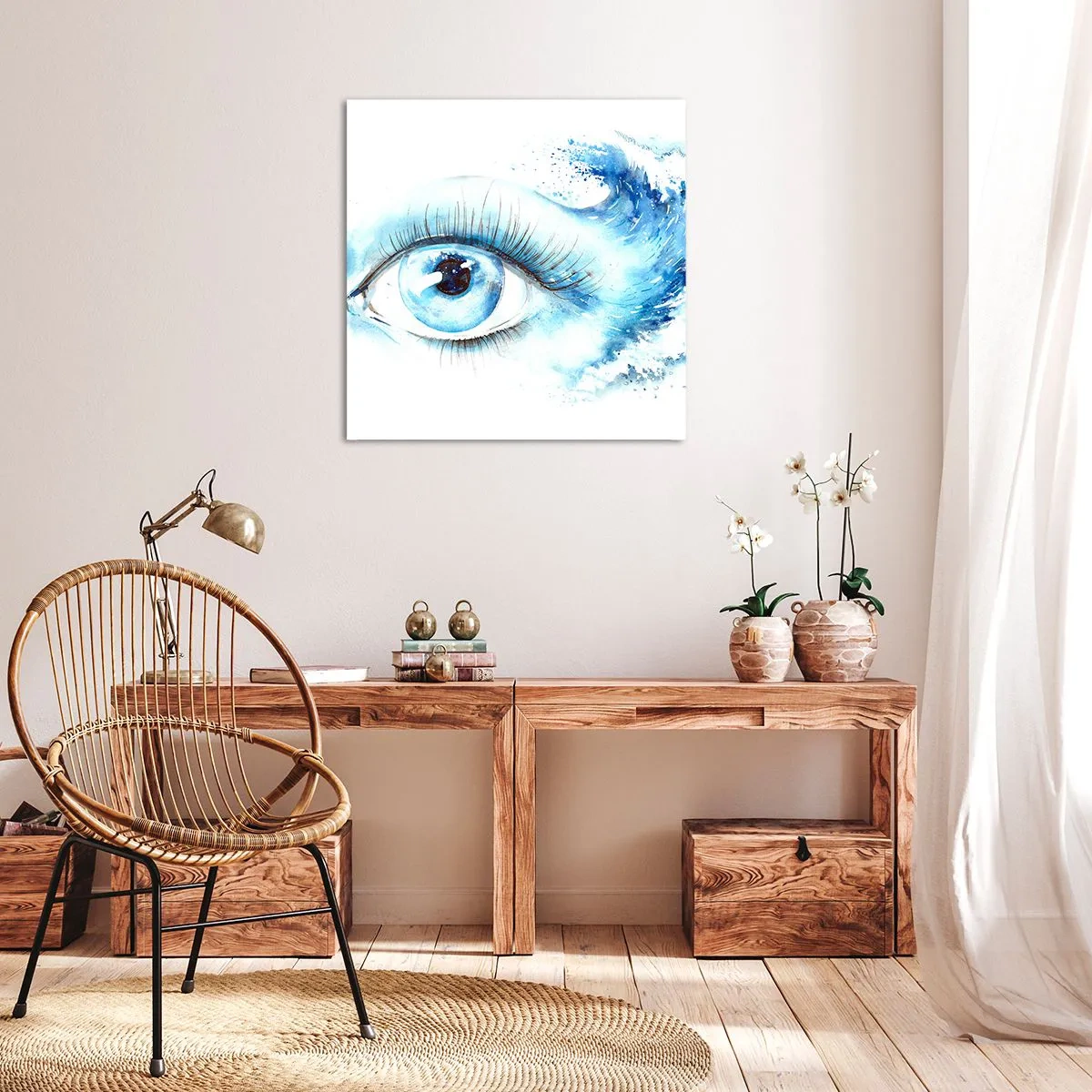 Quadro em tela - Mergulho no olhar azul - 70x70 cm