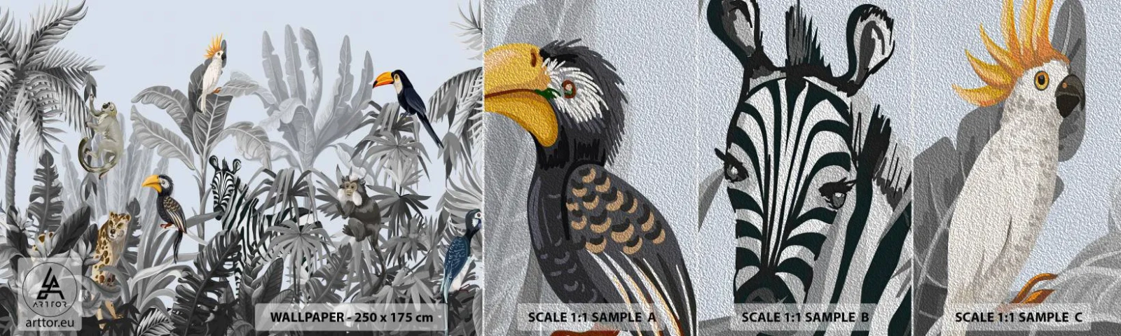Amostra de papel de parede Premium Sand - Conto de fadas africano - Abstração, Selva, Animais - 100x30 cm