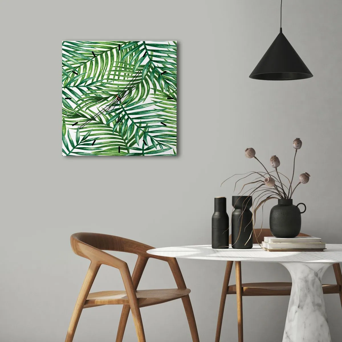 Relógio de parede - Relógio em vidro - Sob as folhas verdes - 30x30 cm
