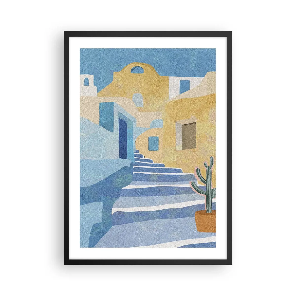 Pôster com moldura preta - Arquitetura mediterrânea em tons pastéis - 50x70cm - Um dia em uma cidade árabe - Decoração de parede moderna para a sala de estar e quarto ARTTOR