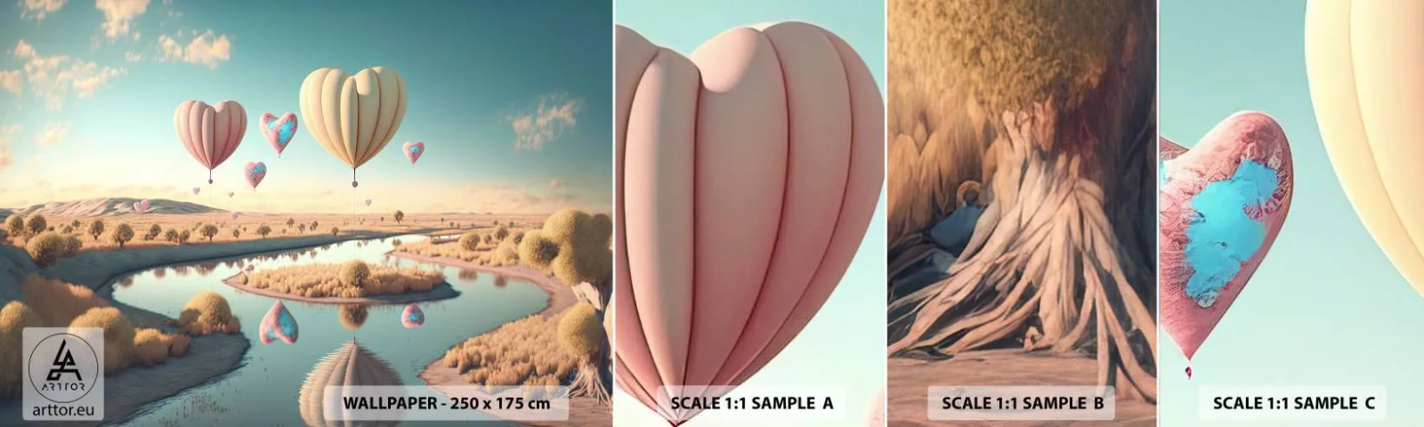 Amostra de Papel de Parede Standard Eco - O amor permite se reerguer - Balões, Pastel, Doce - 100x30 cm