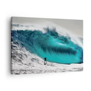 Quadro em tela - Surfista em frente a uma onda enorme - 70x50cm - Desafio aceite - Decoração de parede moderna para a sala de estar e quarto ARTTOR