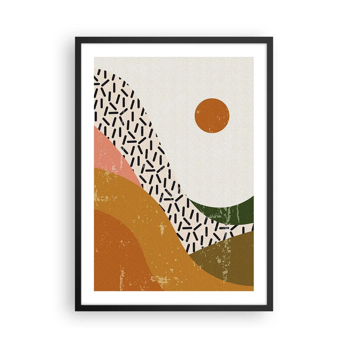 Pôster com moldura preta - Paisagem abstrata em cores quentes - 50x70cm - Abstração solar - Decoração de parede moderna para a sala de estar e quarto ARTTOR