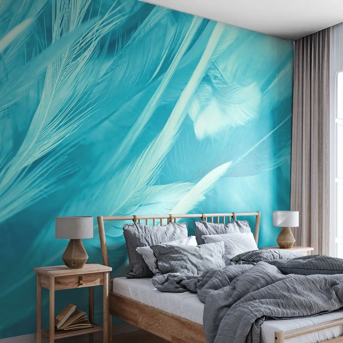 Papel de Parede Premium Canvas - Afogado em penugem - Pena de pássaro, Pássaro, Gráficos - 250x175 cm