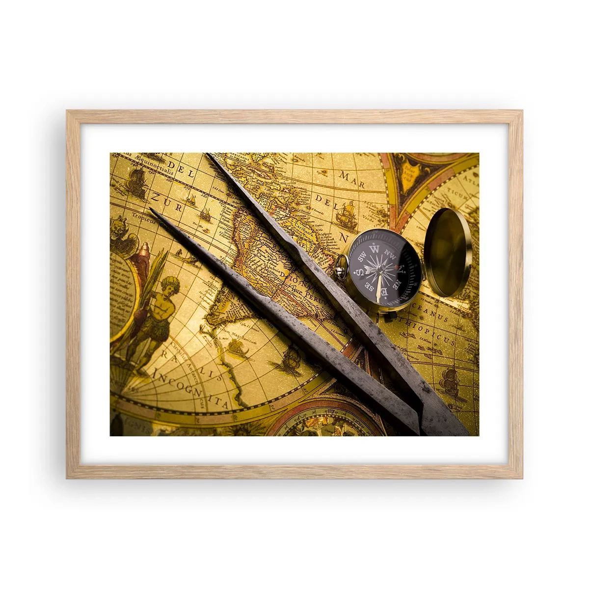 Pôster com moldura de carvalho claro - Onde estão esses tesouros? - 50x40 cm