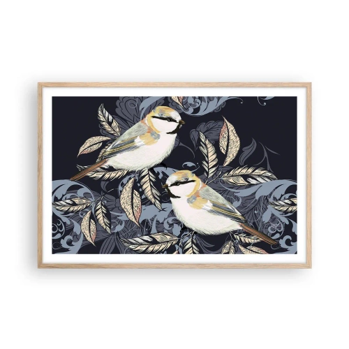 Pôster com moldura de carvalho claro - Canto amarelo-azul - 91x61 cm