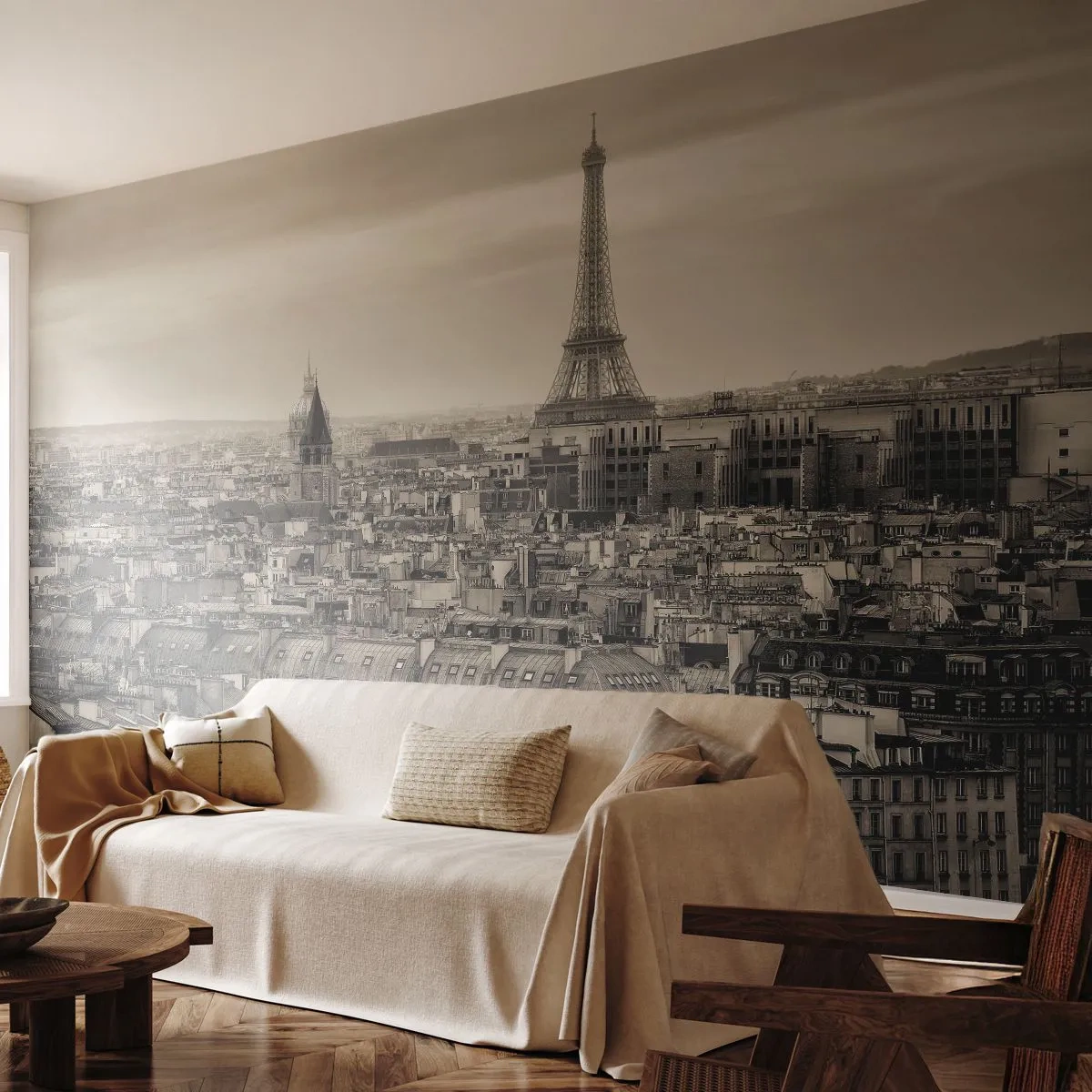 Papel de Parede Premium Sand - Sobre os telhados de Paris - Cidade, Paris, Arquitetura - 100x70 cm