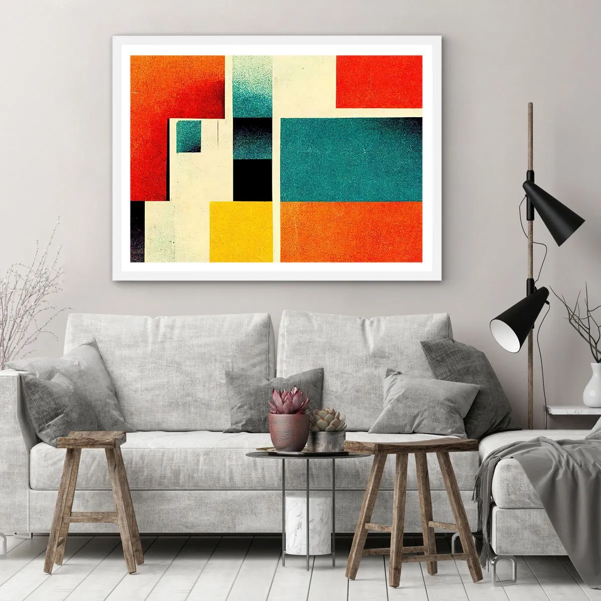 Pôster em moldura branca - Abstração geométrica – boa energia - 40x30 cm