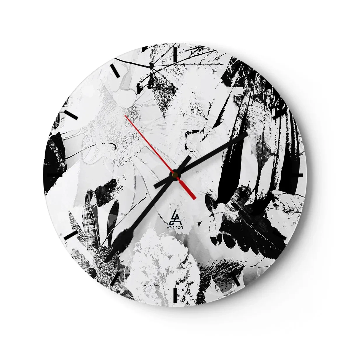 Relógio de parede - Relógio em vidro - Outono a preto e branco - 40x40 cm