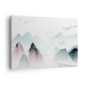 Quadro em tela - Montanhas abstratas em tons pastéis - 70x50cm - Acima dos picos - Decoração de parede moderna para a sala de estar e quarto ARTTOR