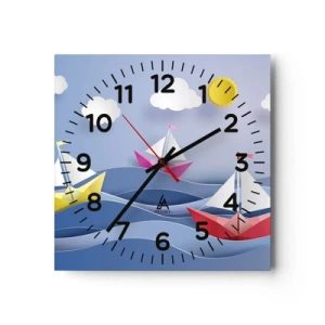 Relógio de parede - Relógio em vidro - Oh, como é agradável balançar entre as ondas - 30x30 cm