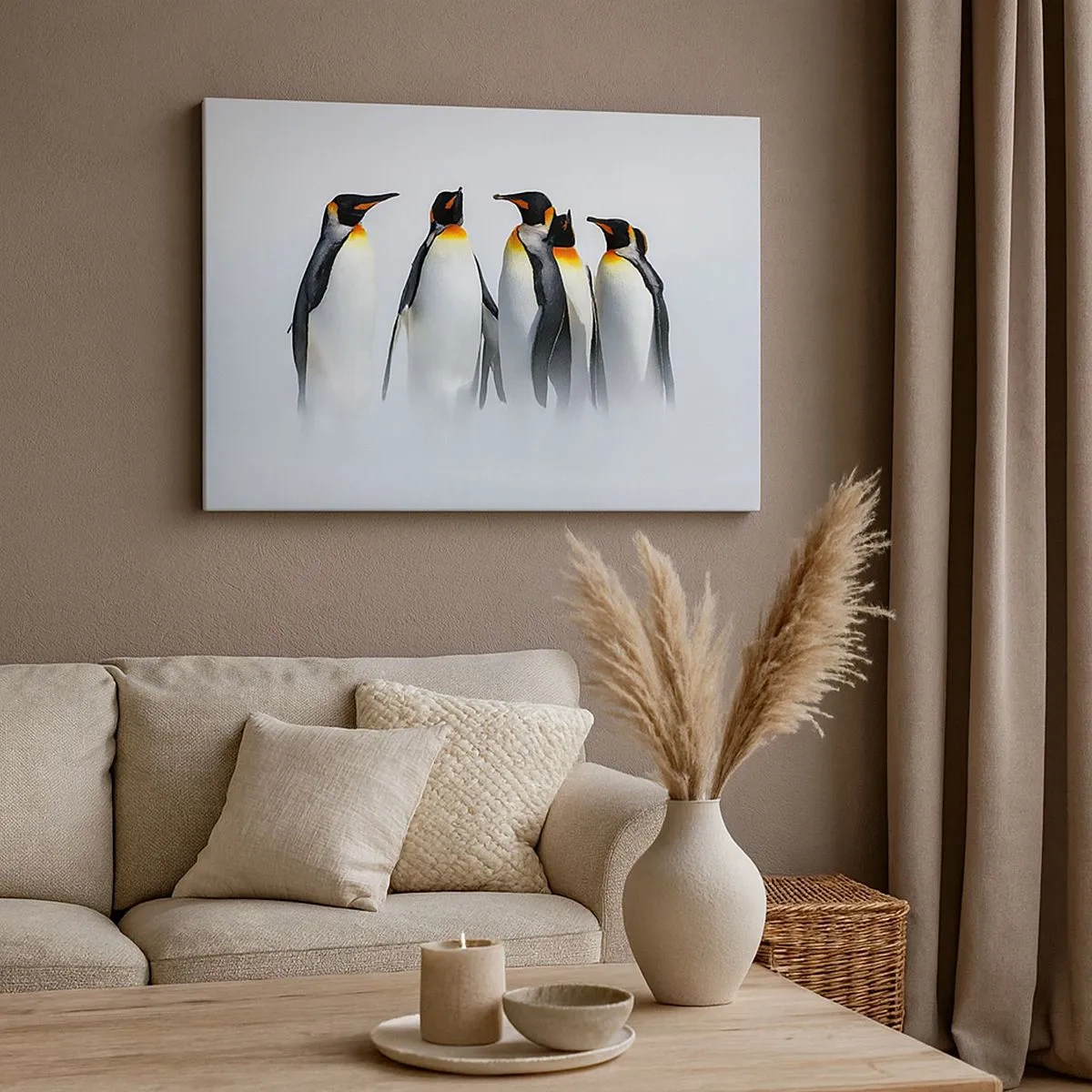 Quadro em tela - Um grupo de pinguins-imperadores na névoa do inverno - 70x50cm - Reunião em traje de gala - Decoração de parede moderna para a sala de estar e quarto ARTTOR