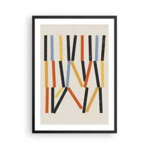 Pôster com moldura preta - Abstração geométrica colorida com linhas verticais - 50x70cm - Composição ao nível - Decoração de parede moderna para a sala de estar e quarto ARTTOR