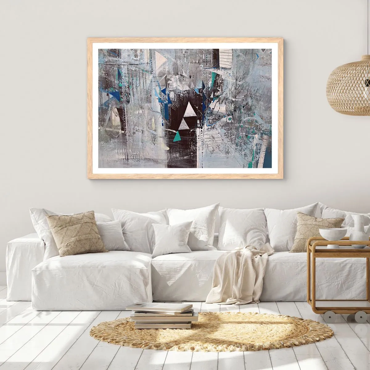 Pôster com moldura de carvalho claro - A ordem superior dos triângulos - 100x70 cm