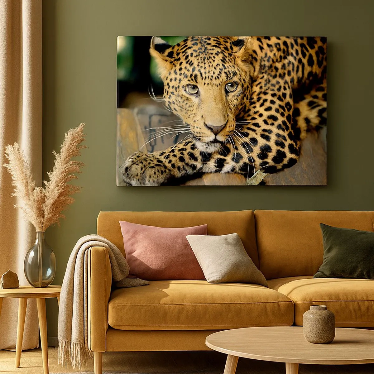 Quadro em tela - Retrato de um leopardo em seu ambiente natural - 70x50cm - Não tenha medo, venha - Decoração de parede moderna para a sala de estar e quarto ARTTOR