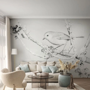 Papel de Parede Premium Canvas - Manhã de inverno - Brilhante, Pássaro, Natureza - 400x280 cm