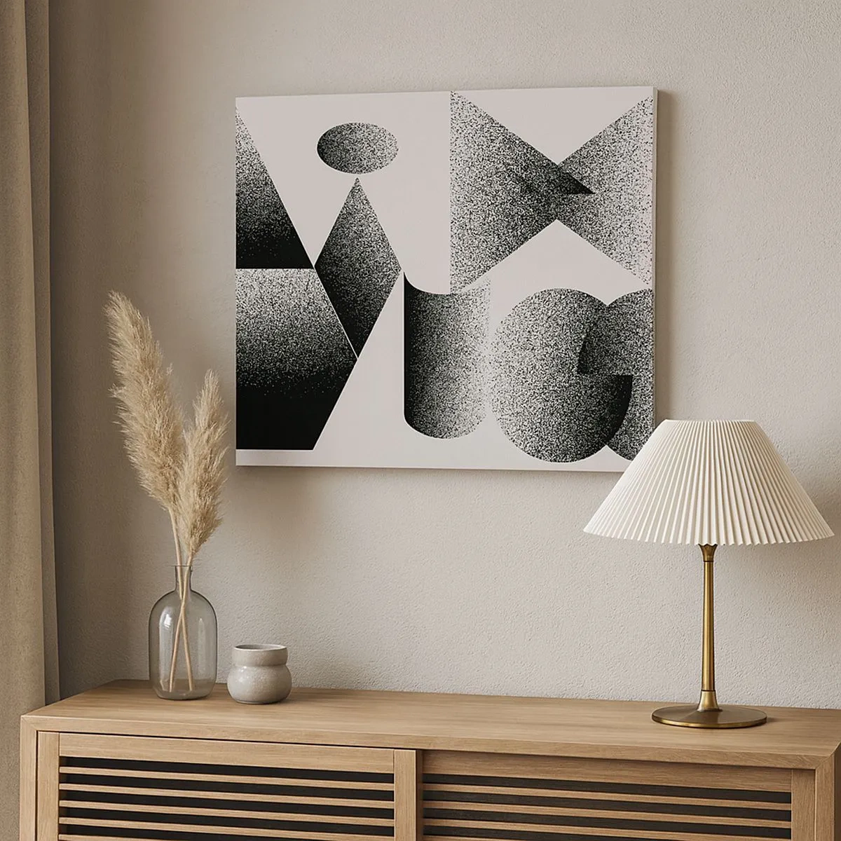 Quadro em tela - Geometria composta de ângulos e formas ovais - 70x50cm - Ângulos e ovais - Decoração de parede moderna para a sala de estar e quarto ARTTOR