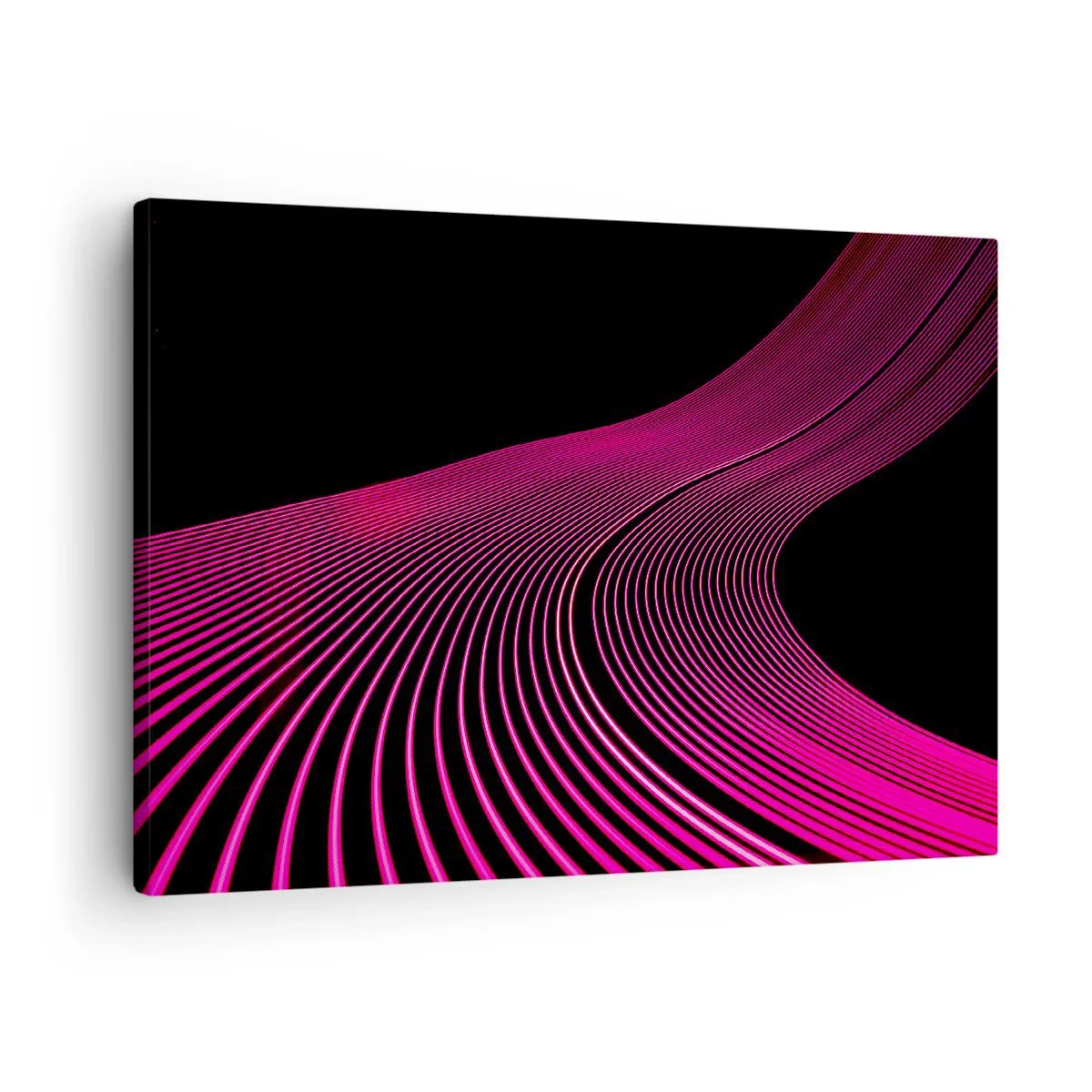 Quadro em tela - Linhas futuristas em tons de rosa sobre fundo preto - 70x50cm - Avenida da luz - Decoração de parede moderna para a sala de estar e quarto ARTTOR