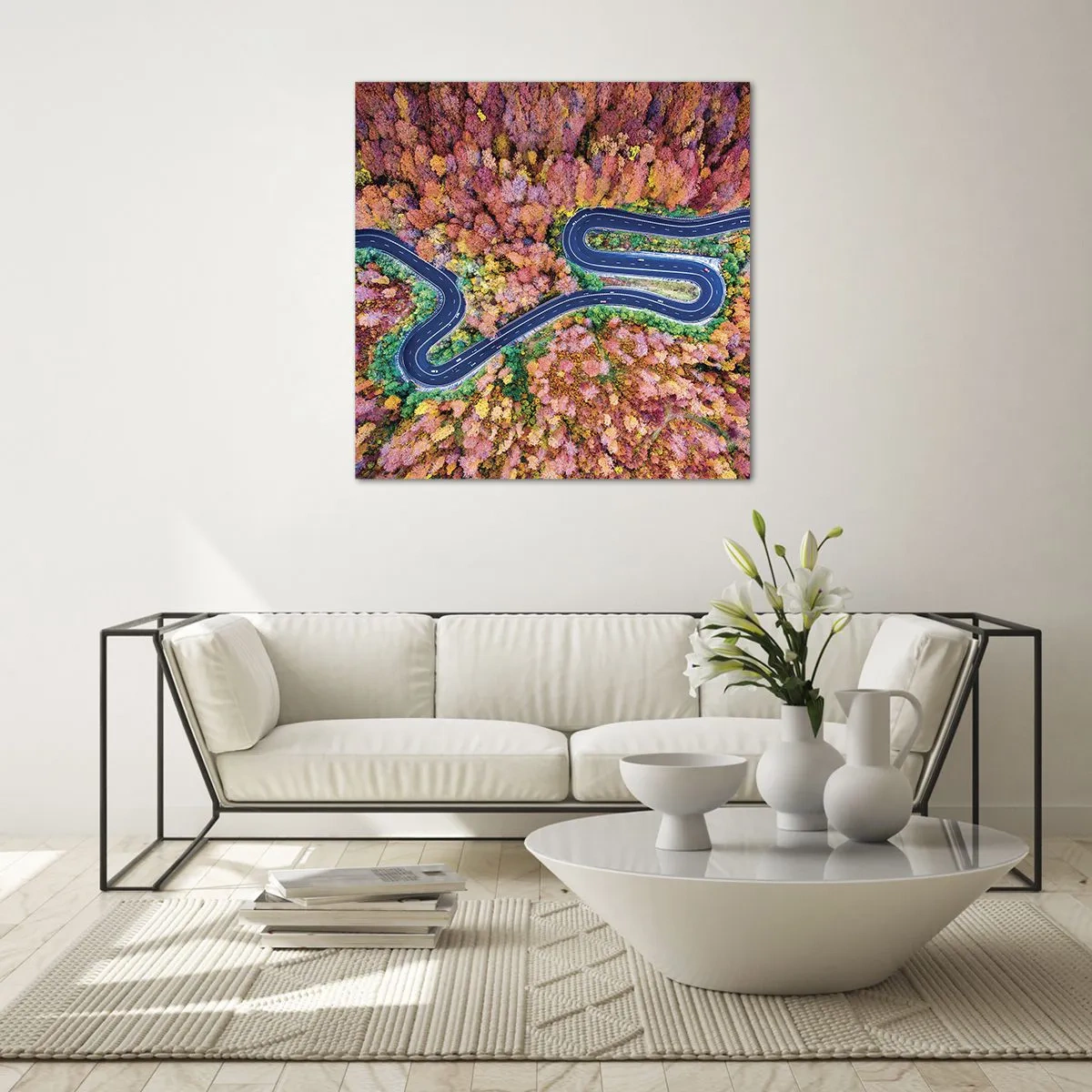 Quadro em vidro - Estrada sinuosa pela floresta - 40x40 cm