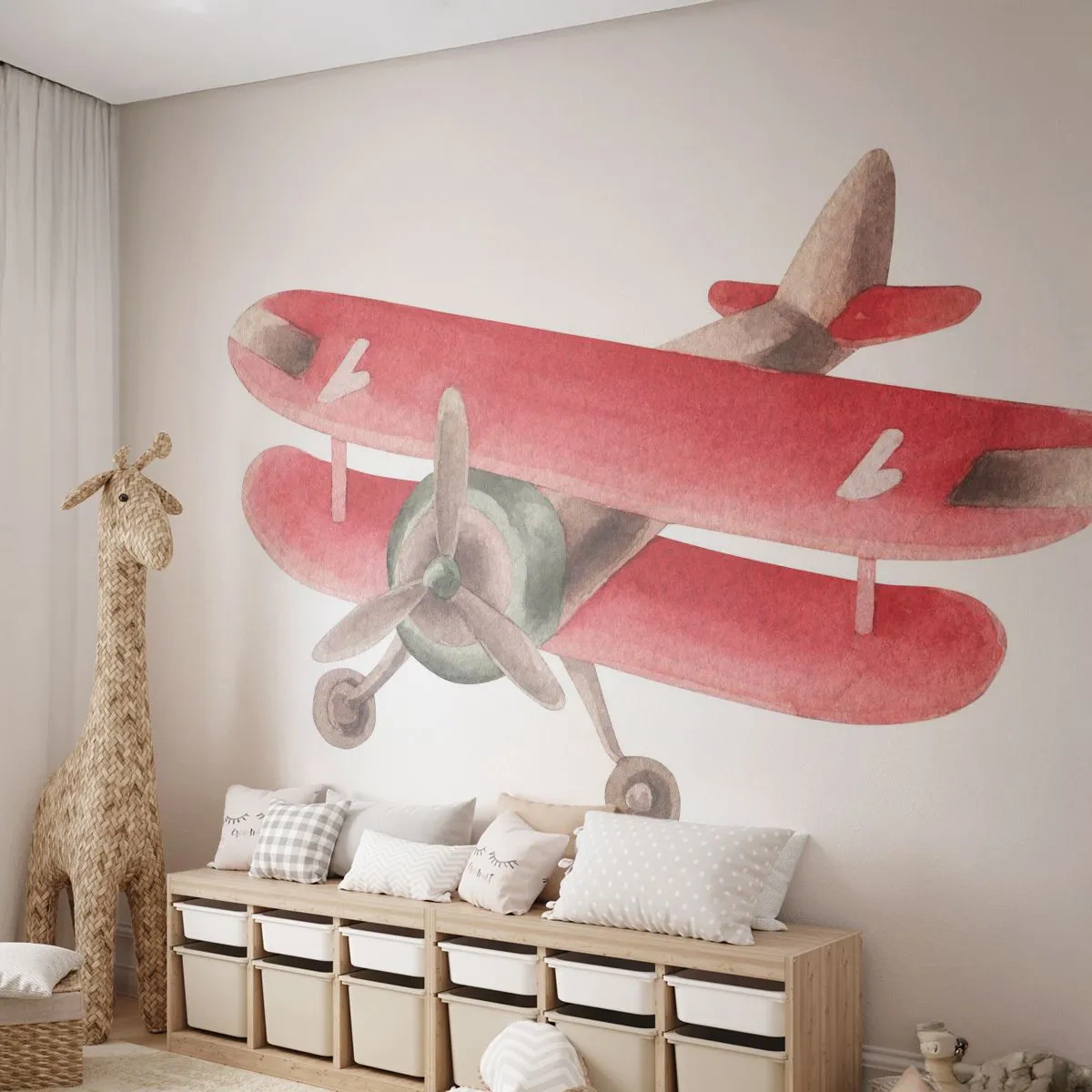Papel de Parede Premium Sand - Pronto para voos altos - Avião, Infantil, Vintage - 100x70 cm