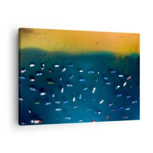 Quadro em tela - Vista aérea de barcos na água e uma costa arenosa - 70x50cm - Jogo de férias - Decoração de parede moderna para a sala de estar e quarto ARTTOR