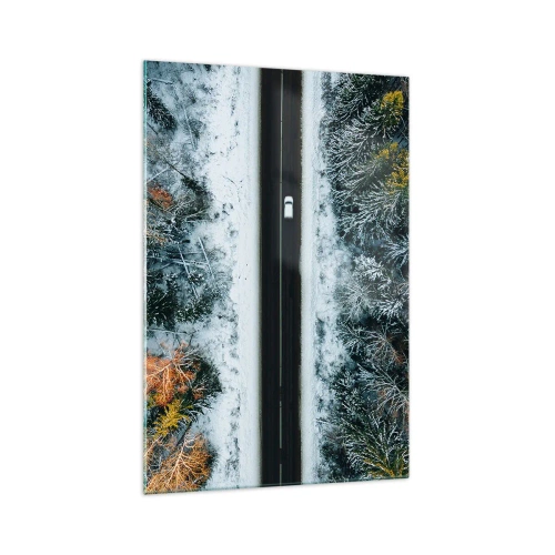 Quadro em vidro - Cortar a floresta no inverno - 70x100 cm