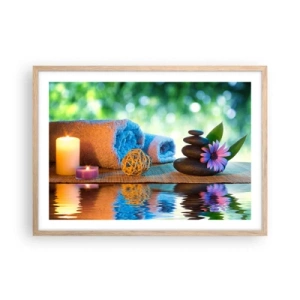 Pôster com moldura de carvalho claro - Tempo para o corpo - 70x50 cm