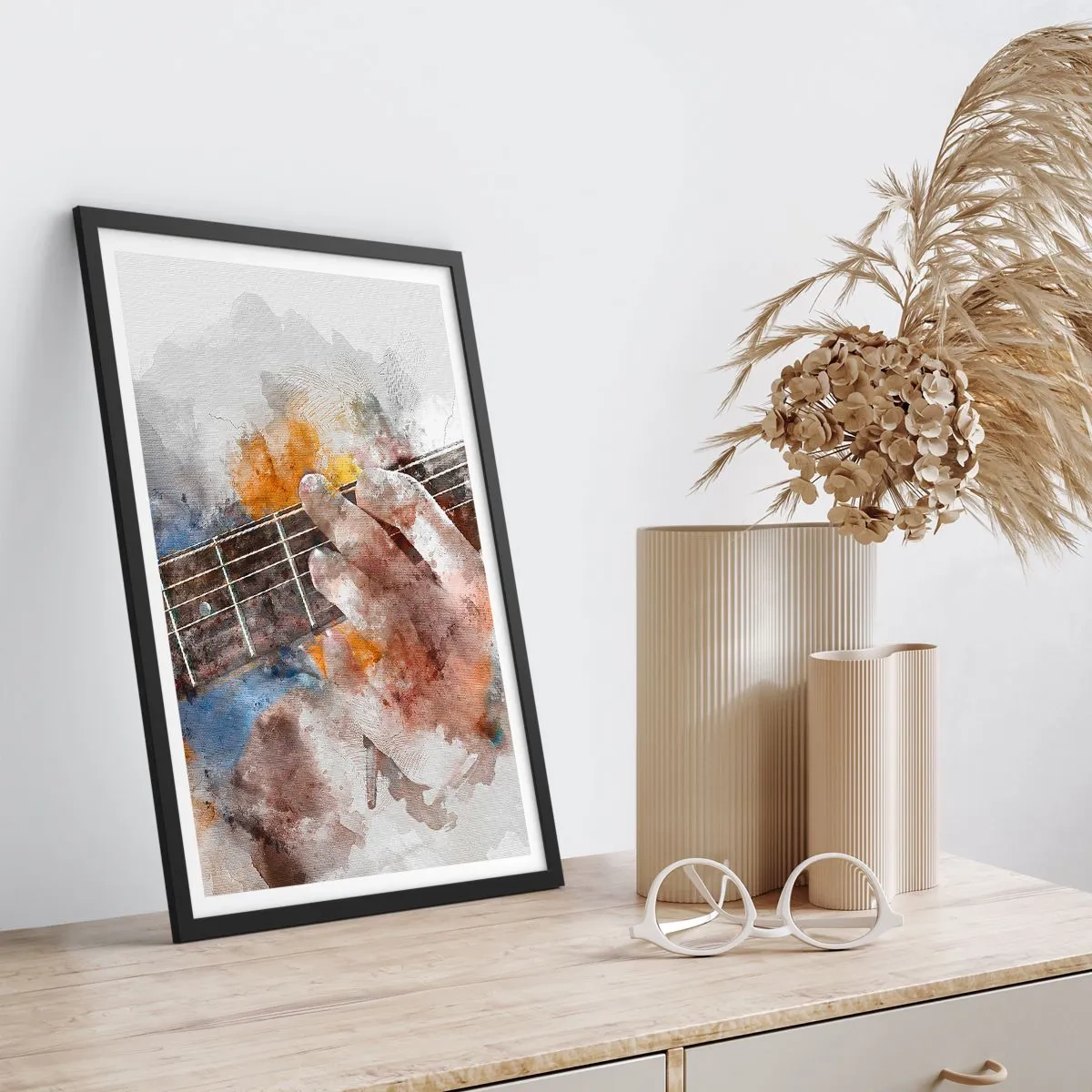 Pôster com moldura preta - Poesia entre as cordas - 61x91 cm