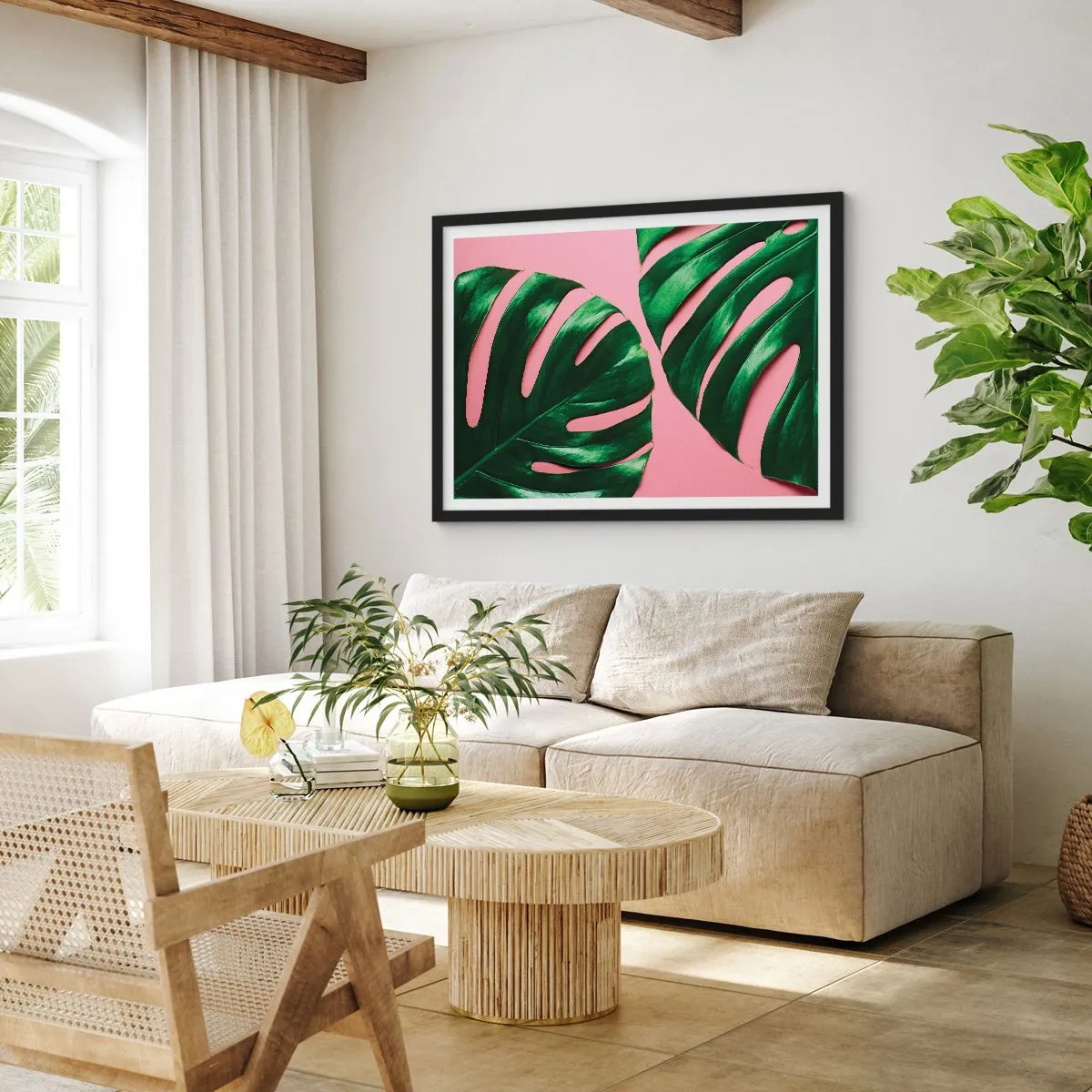 Pôster com moldura preta - Encontro verde - 100x70 cm