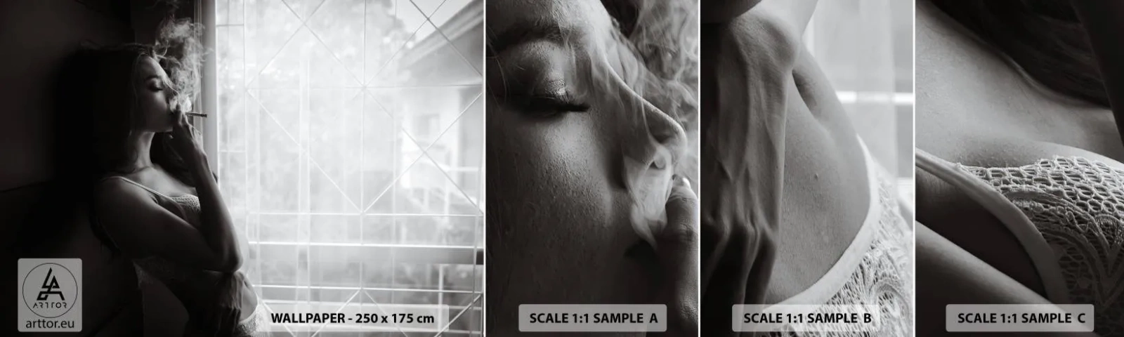 Amostra de Papel de Parede Standard Eco - Um momento sensual - Mulher, Cigarro, Quarto - 100x30 cm